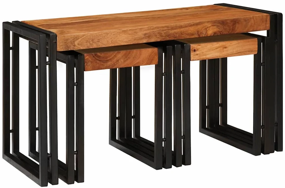Suklijuotas stalas 3 vnt. Ruda ir juoda 82 x 40 x 45 cm