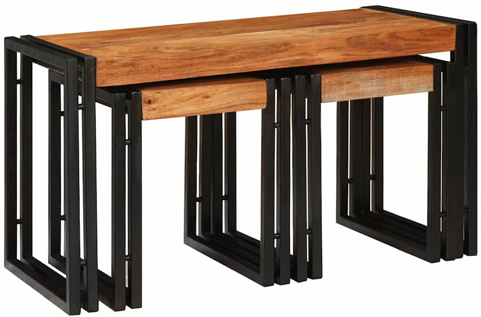 Suklijuotas stalas 3 vnt. Ruda ir juoda 82 x 40 x 45 cm