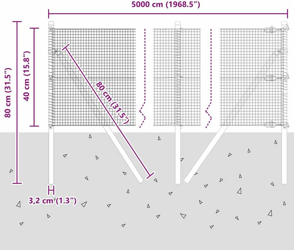 Suvirintas vielos tvora žemės tvirtinimas 50 x 0,4 m Sidabrinė