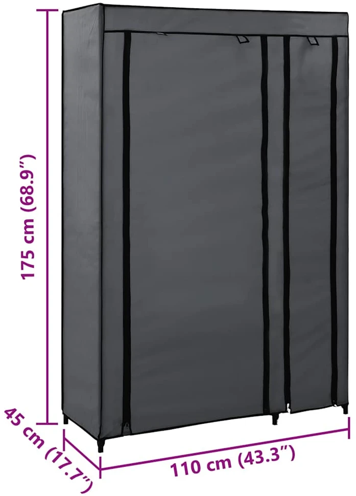 Sulankstoma drabužių spinta, pilkos sp., 110x45x175cm, audinys