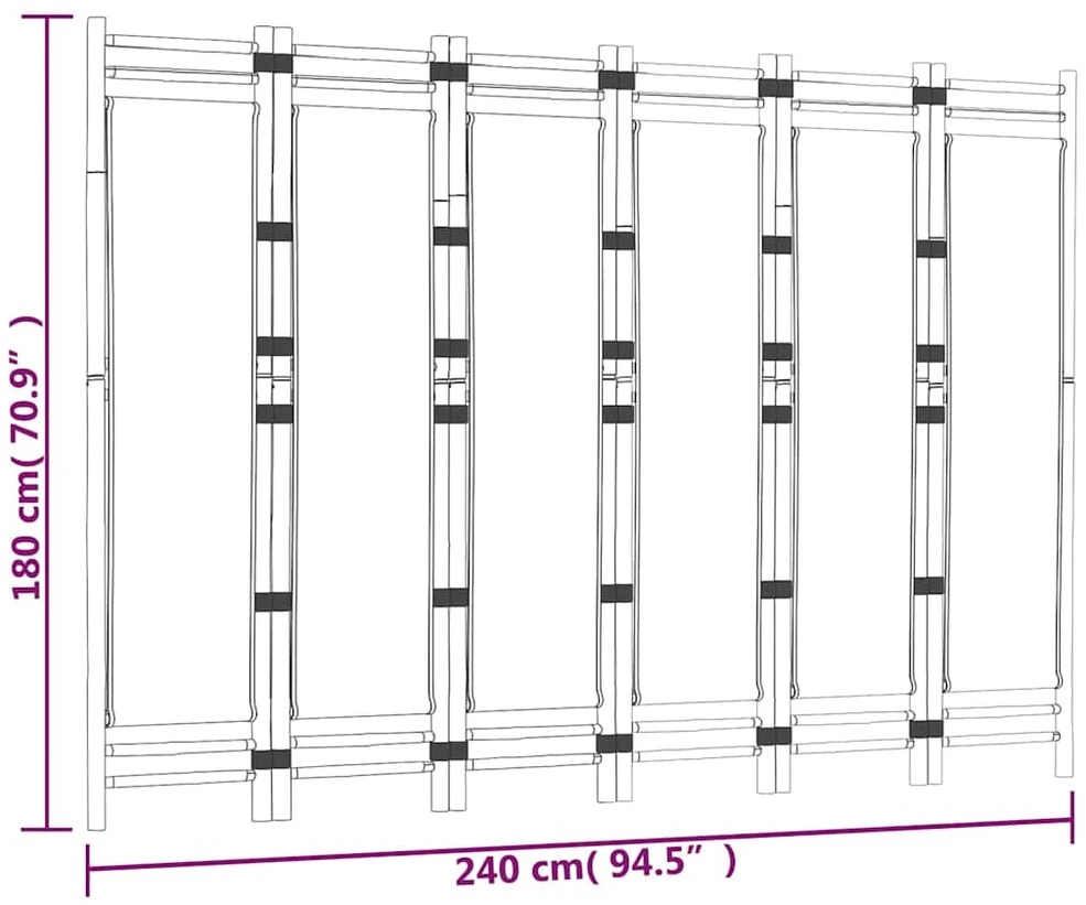 Sulankstoma kambario pertvara, 6 dalių, 240cm, bambukas/drobė