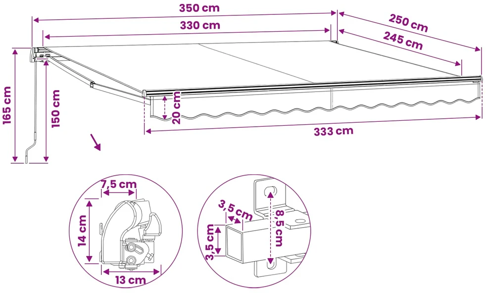Sulankstoma markizė, vald. rank. būd., 300cm, antracito spalvos