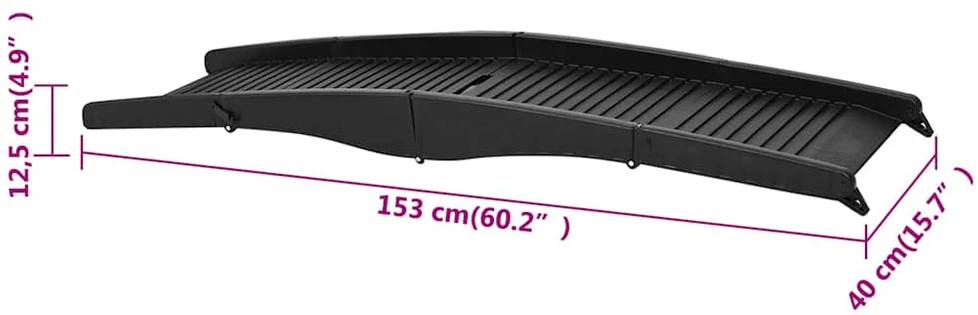 Sulankstoma rampa šunims, juoda, 153x40x12,5cm, plastikas
