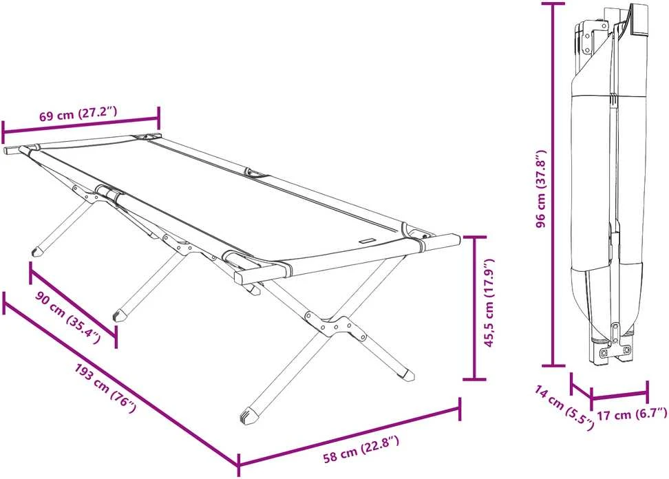Sulankstoma Kempingo Lova Raudona 193 x 69 x 45 cm