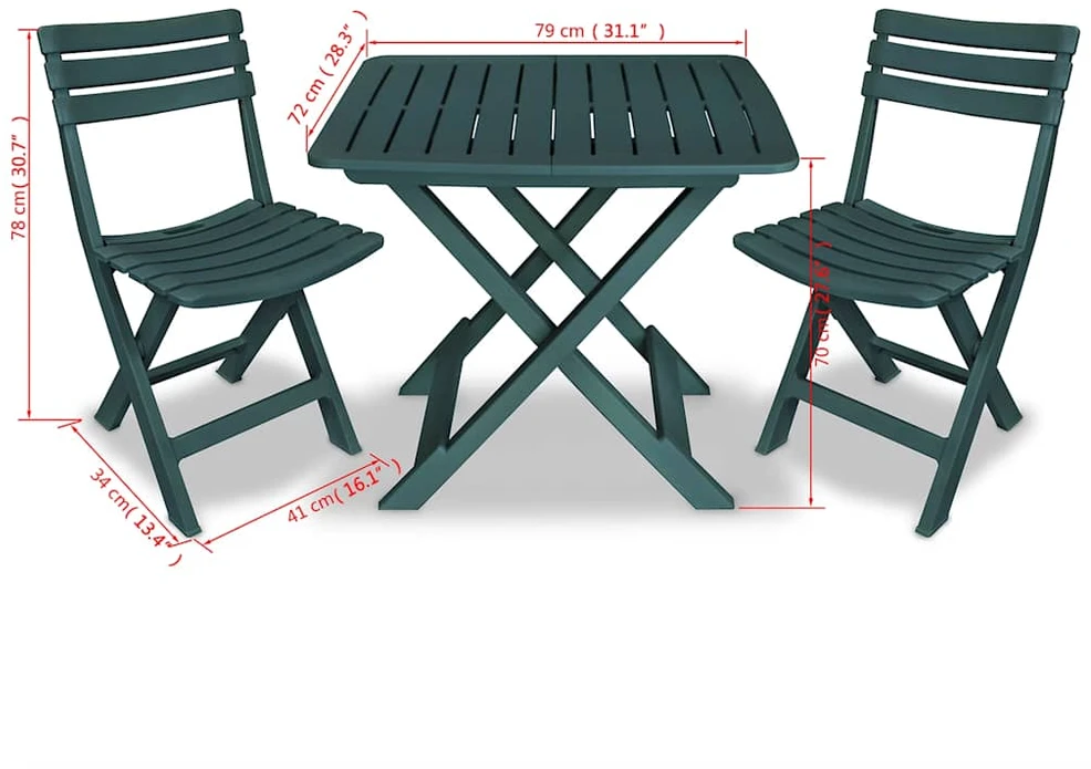 Lauko baldų komplektas Sulankstomas bistro baldų komplektas, 3d., žalias, plastikas