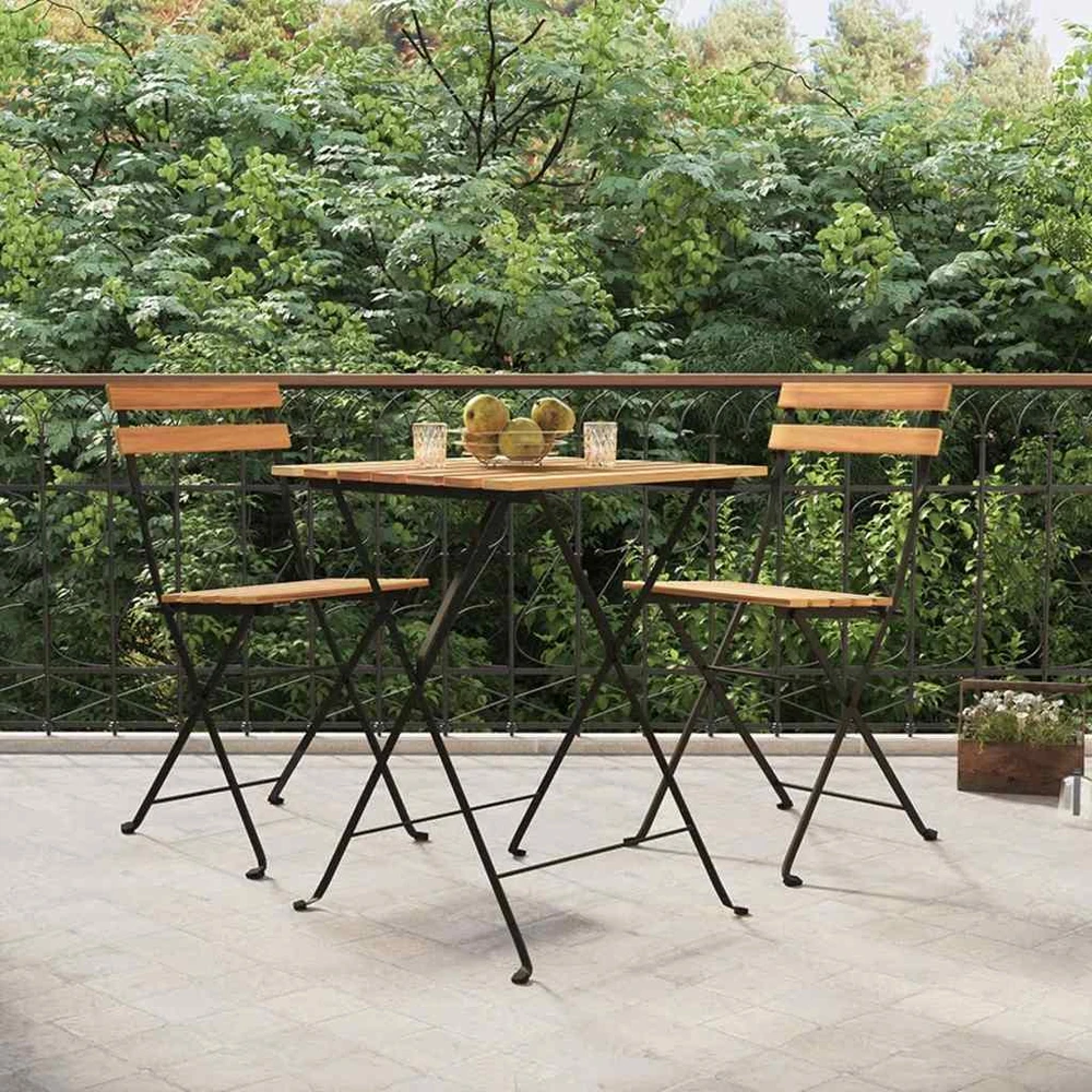 Lauko baldų komplektas Sulankstomas bistro komplektas, 3 dalių, tikmedis ir plienas