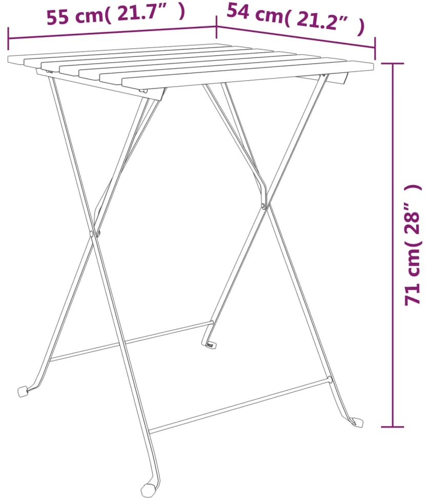 Sulankstomas bistro stalas, 55x54x71cm, tikmedis ir plienas
