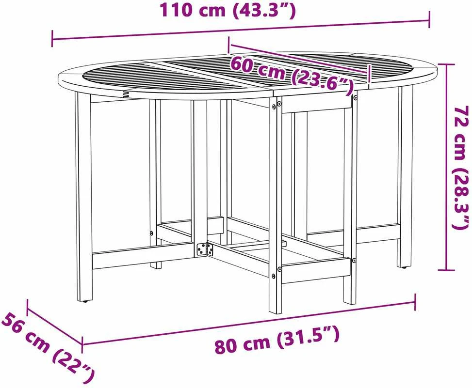 Sodo stalas Ruda 110 x 60 x 72 cm Kietos akacijos mediena