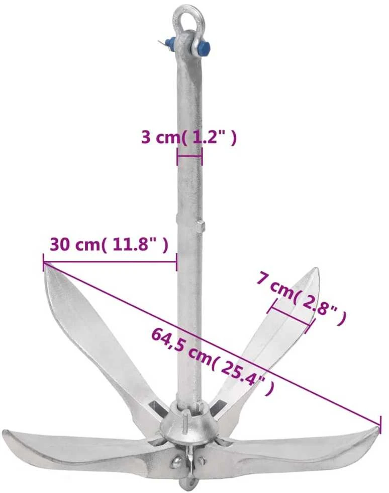 Sulankstomas inkaras, sidabrinis, 12kg, kalioji geležis
