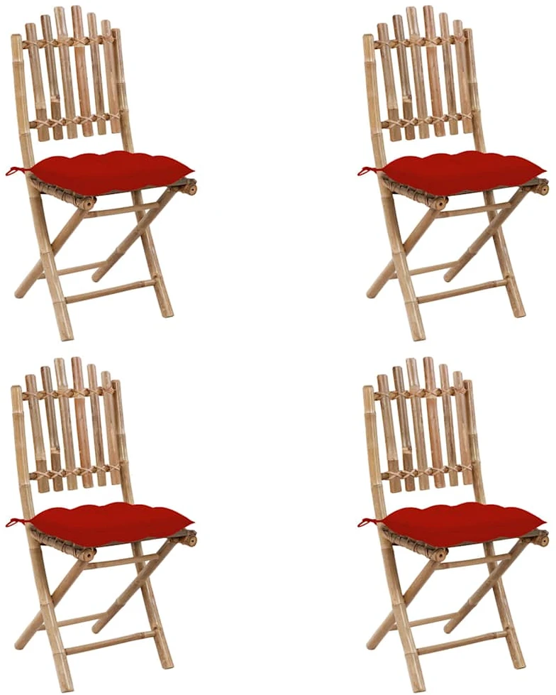 Lauko baldų komplektas Sulankstomas lauko komplektas su pagalvėmis, 5 dalių, bambukas