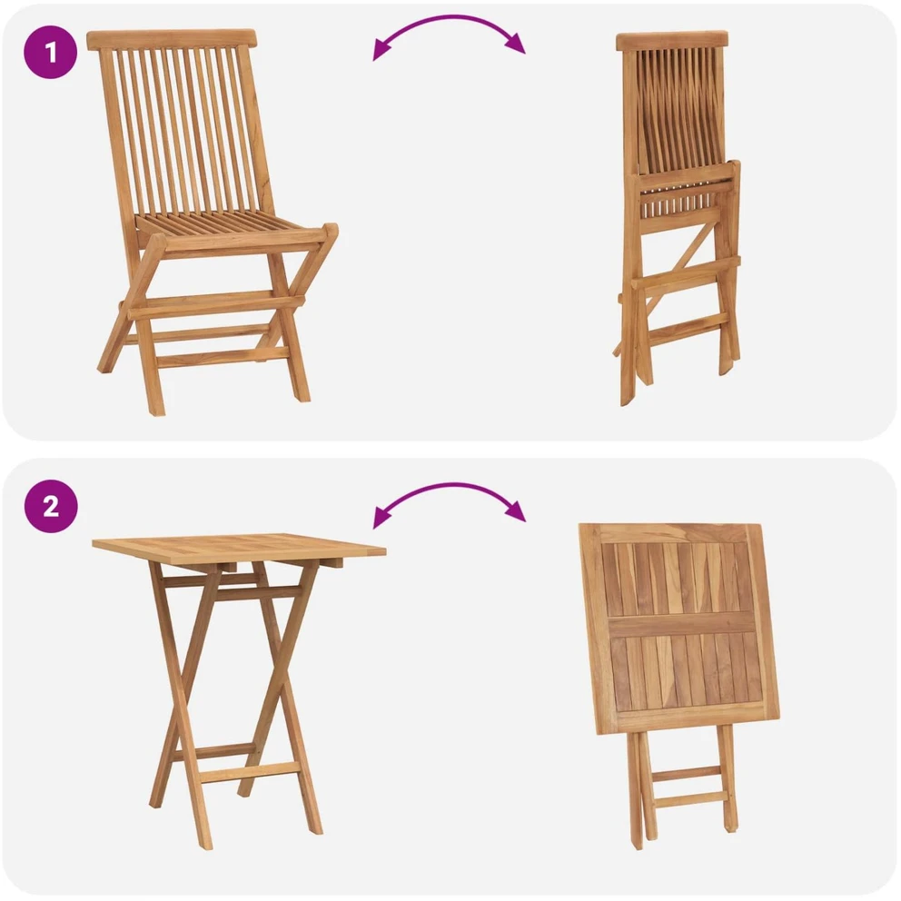 Sulankstomas lauko valgomojo komplektas 5 pcs Natūrali