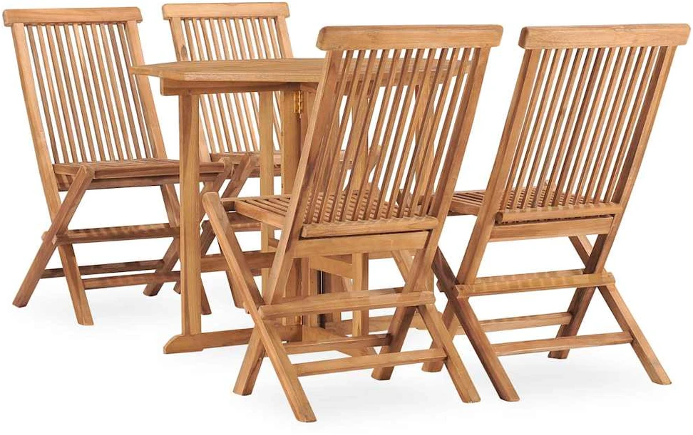Lauko baldų komplektas VidaXL Sulankstomas lauko valgomojo komplektas, 5 dalių, tikmedis