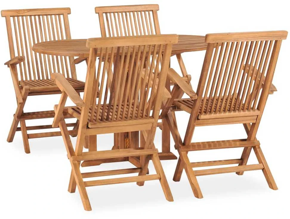Lauko baldų komplektas VidaXL Sulankstomas lauko valgomojo komplektas, 5 dalių, tikmedis
