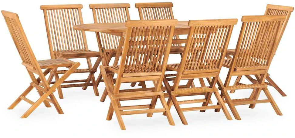 Lauko baldų komplektas VidaXL Sulankstomas lauko valgomojo komplektas, 9 dalių, tikmedis