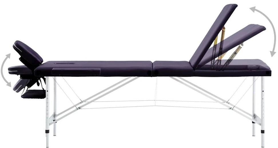 Sulankstomas masažo stalas, violetinis, aliuminis, 3 zonų
