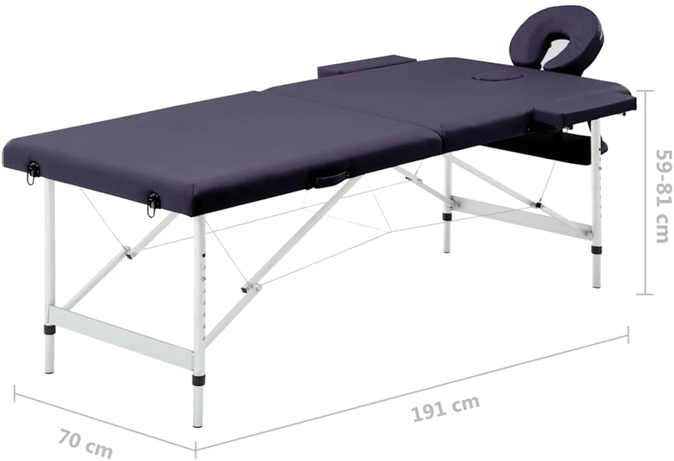 Sulankstomas masažo stalas, violetinis, aliuminis, 2 zonų