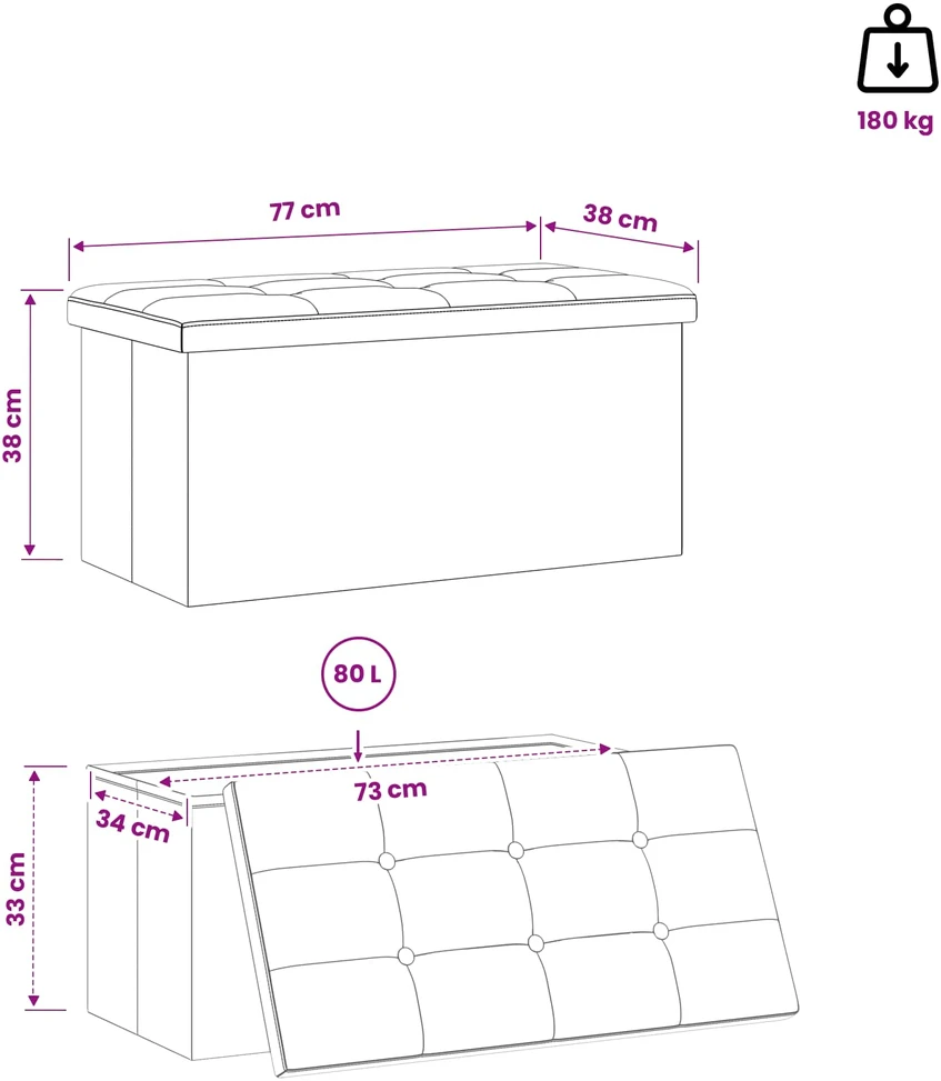Sulankstomas saugojimo suolas Balta 180 kg 80 L 77 x 38 x 38 cm