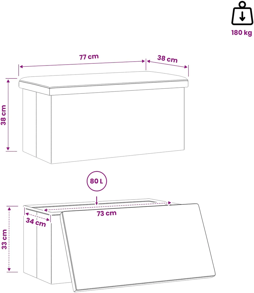 Sulankstomas saugojimo suolas Balta 180 kg 80 L 77 x 38 x 38 cm