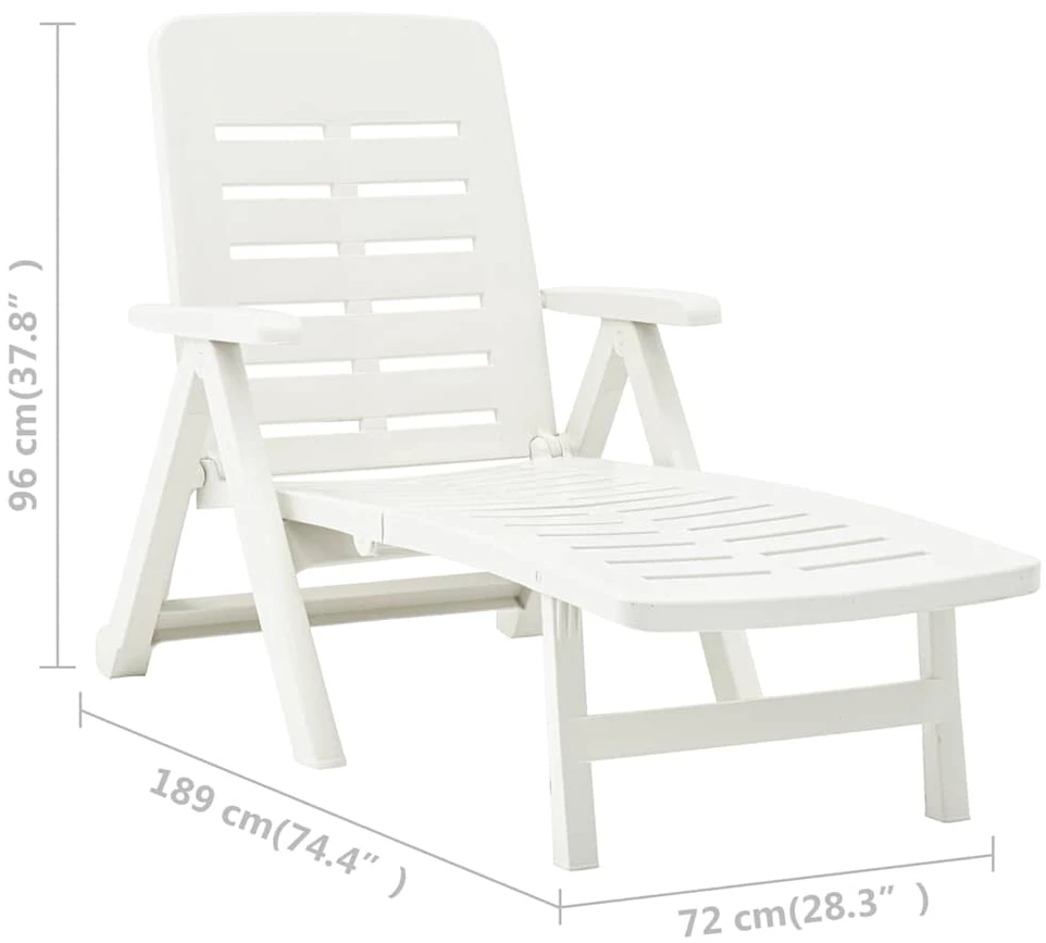 Sulankstomas saulės gultas, baltos spalvos, plastikas