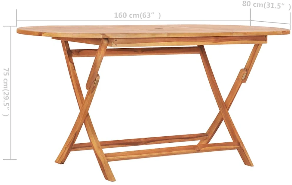 Sulankstomas sodo stalas, 160x80x75cm, tikmedžio masyvas