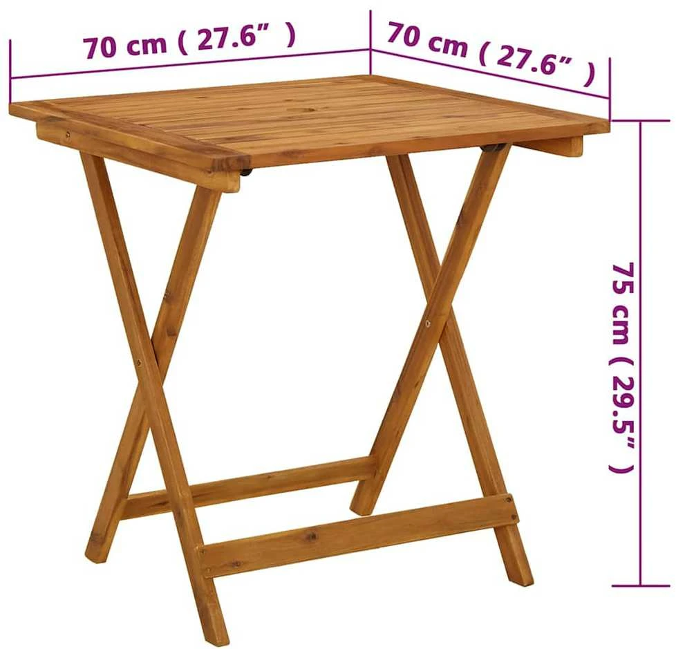 Sulankstomas sodo stalas, 70x70x75cm, akacijos medienos masyvas