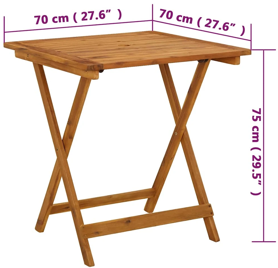 Sulankstomas sodo stalas, 70x70x75cm, akacijos medienos masyvas