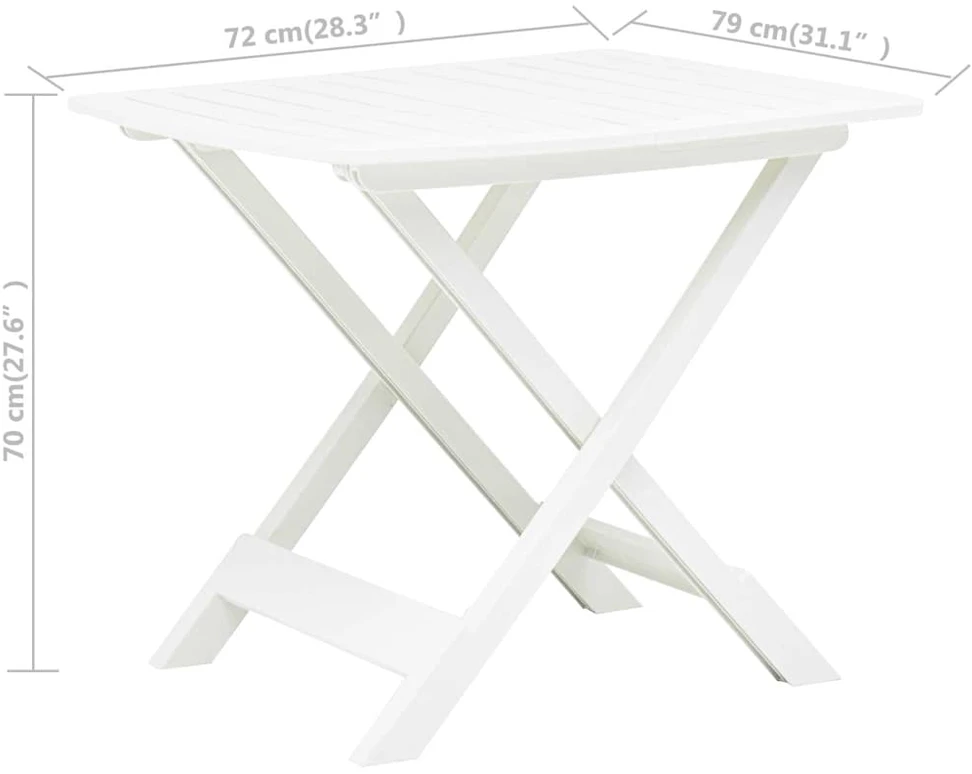 Sulankstomas sodo stalas, baltos spalvos, 79x72x70cm, plastikas