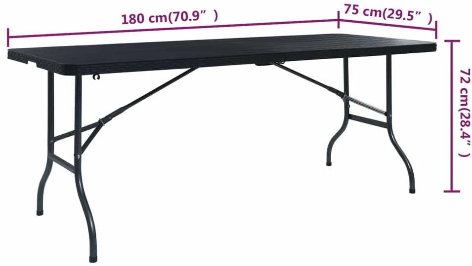 Sulankstomas sodo stalas, juodas, 180x75x72cm, HDPE