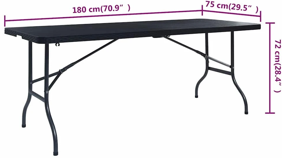Sulankstomas sodo stalas, juodas, 180x75x72cm, HDPE