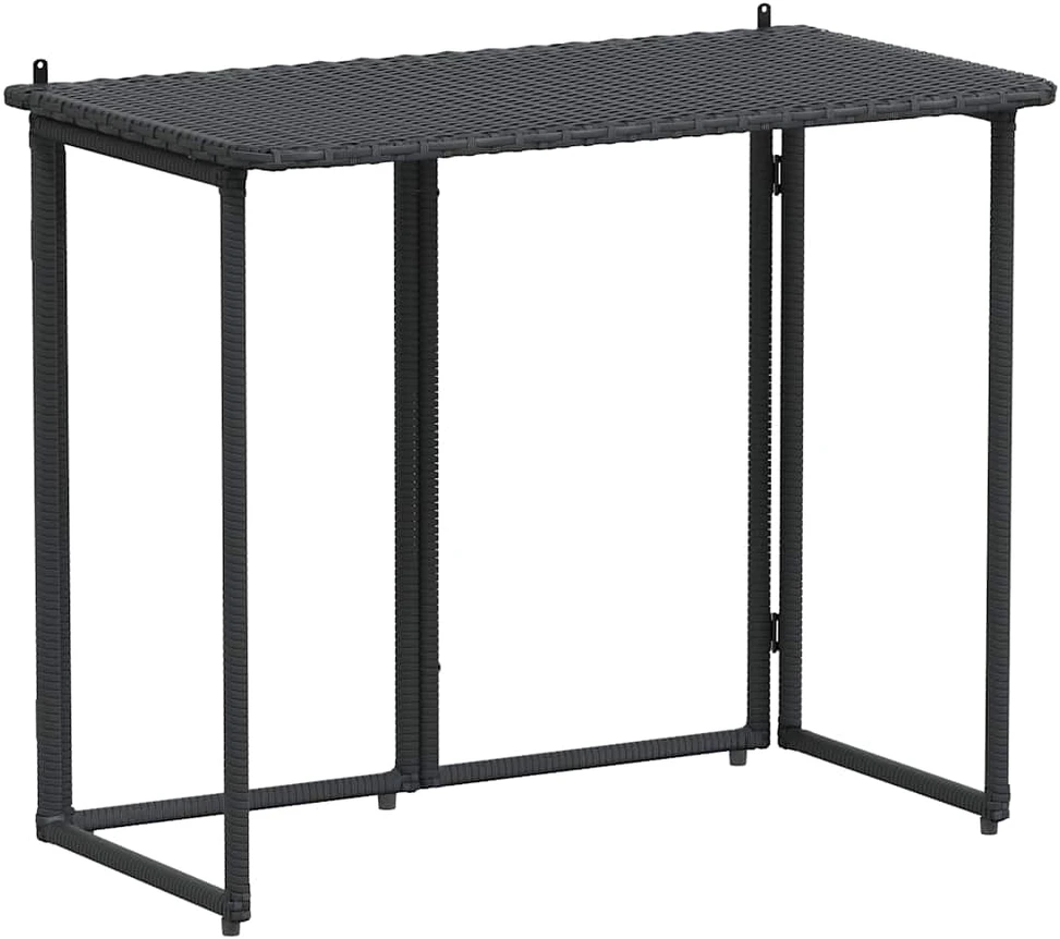 Sulankstomas sodo stalas, juodas, 90x51x75 cm, poliratanas