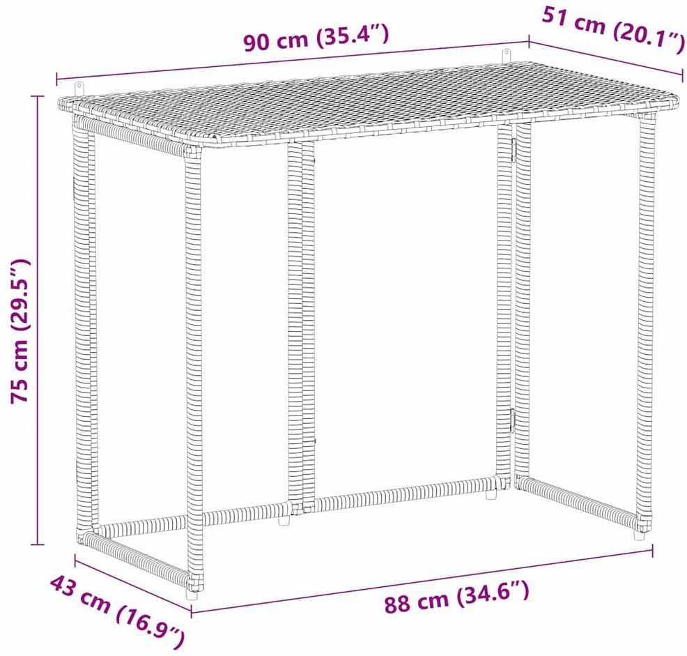 Sulankstomas sodo stalas Smėlio spalvos 90x51x75 cm Poly Rattan