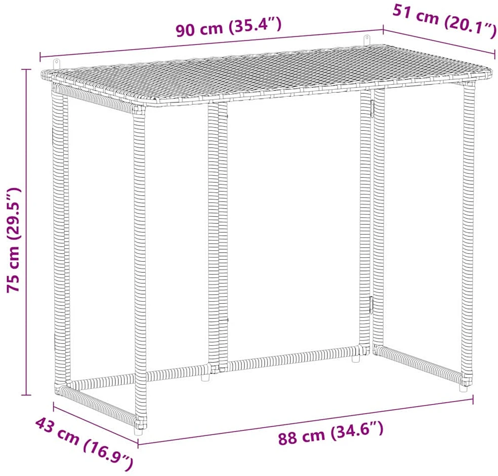 Sulankstomas sodo stalas Smėlio spalvos 90x51x75 cm Poly Rattan