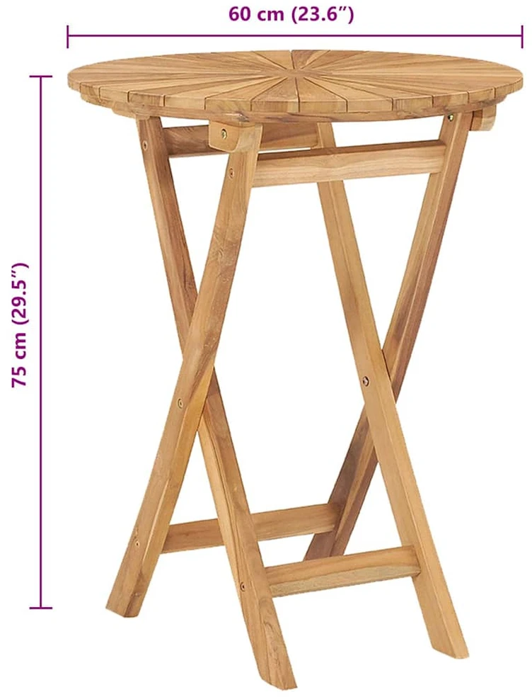 Sulankstomas sodo stalas, tikmedžio masyvas, 60cm skersmens