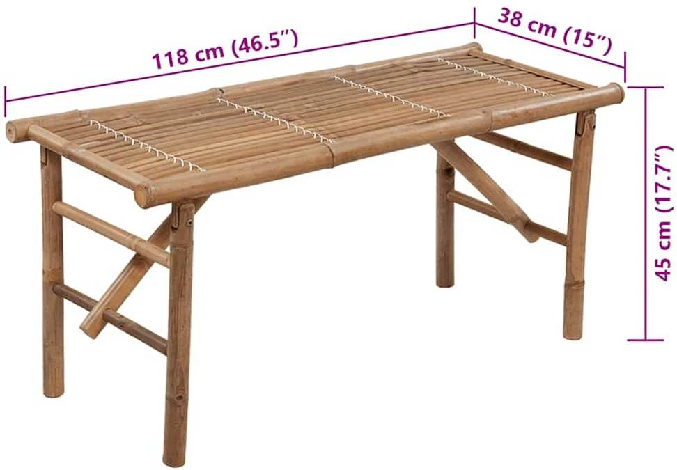Sulankstomas sodo suoliukas su pagalvėle, 118cm, bambukas