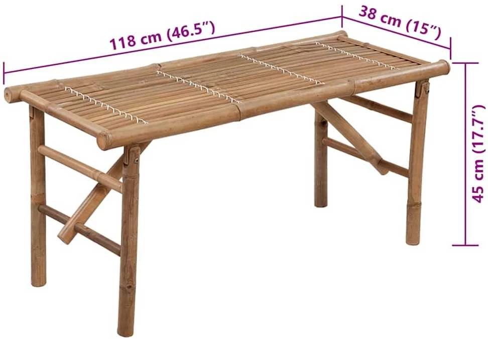 Sulankstomas sodo suoliukas su pagalvėle, 118cm, bambukas