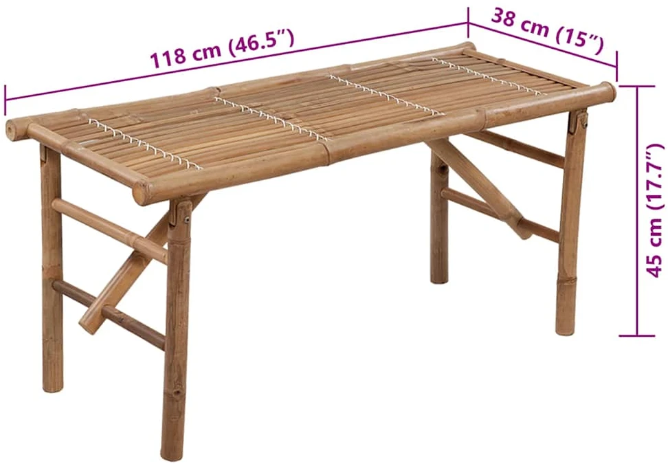 Sulankstomas sodo suoliukas su pagalvėle, 118cm, bambukas