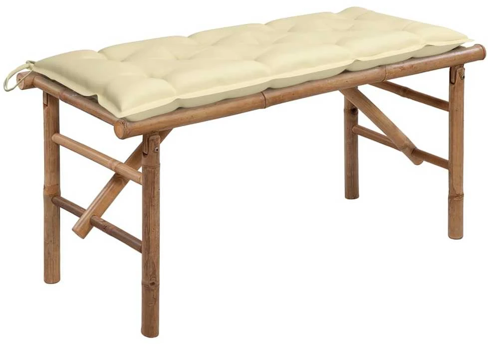 Sulankstomas sodo suoliukas su pagalvėle, 118cm, bambukas