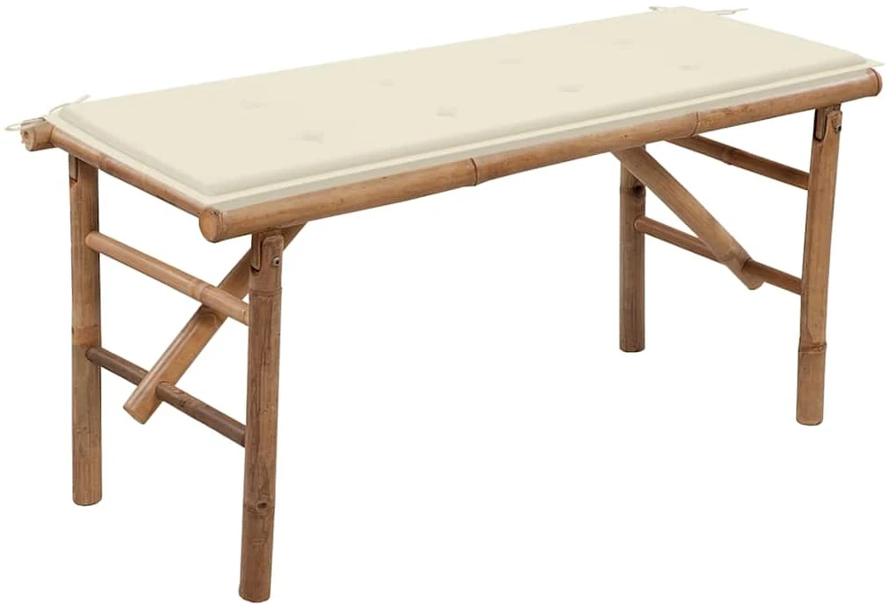 Sulankstomas sodo suoliukas su pagalvėle, 118cm, bambukas