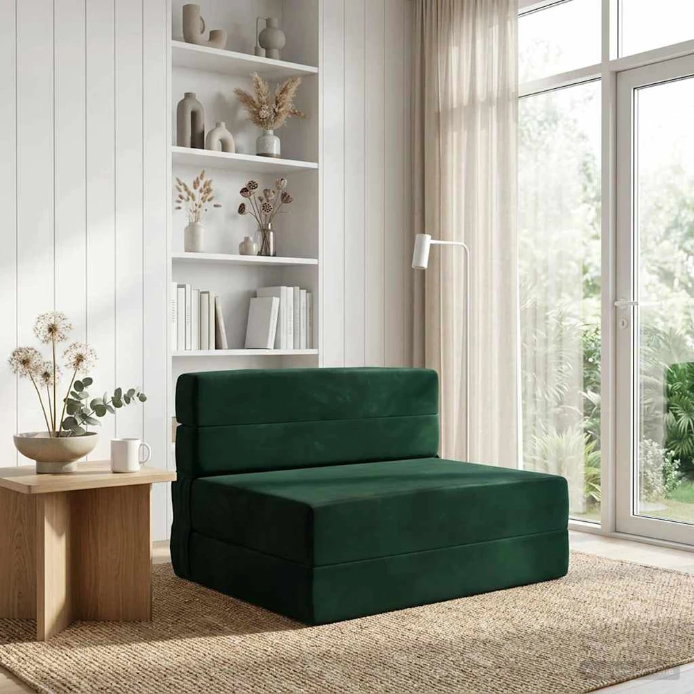 Sulankstomas Sofas-Lova Tamsiai žalia 190 x 100 x 15 cm Aksomas