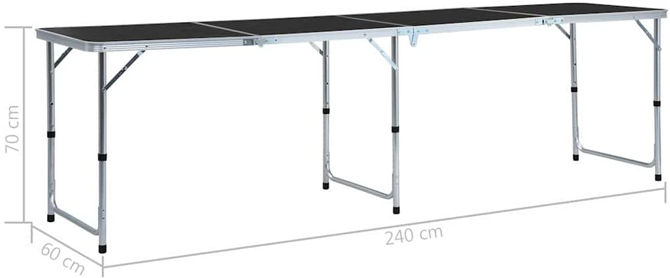 Sulankstomas stovyklavimo stalas, pilkas, 240x60cm, aliuminis