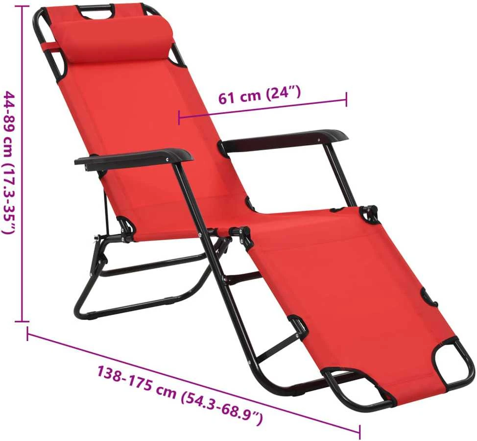 Sofa Sulankstomi saulės gultai, 2 vnt., su pakoja, plienas, raudoni