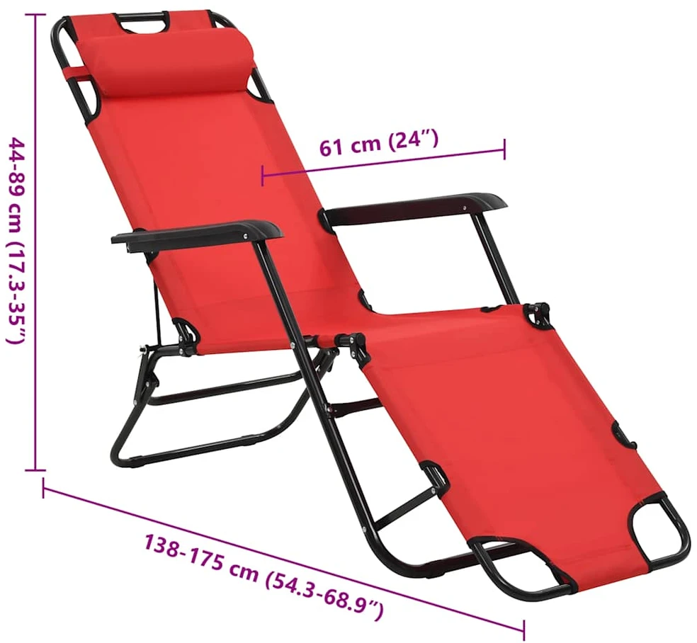 Sofa Sulankstomi saulės gultai, 2 vnt., su pakoja, plienas, raudoni