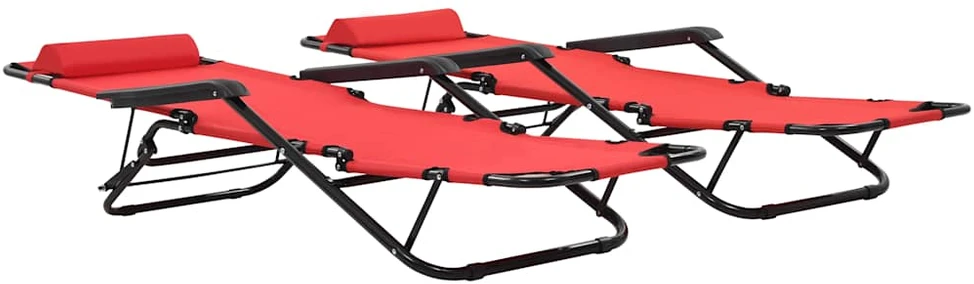 Sofa Sulankstomi saulės gultai, 2 vnt., su pakoja, plienas, raudoni