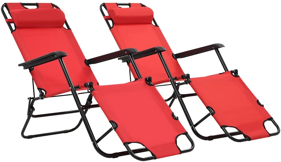 Sofa Sulankstomi saulės gultai, 2 vnt., su pakoja, plienas, raudoni