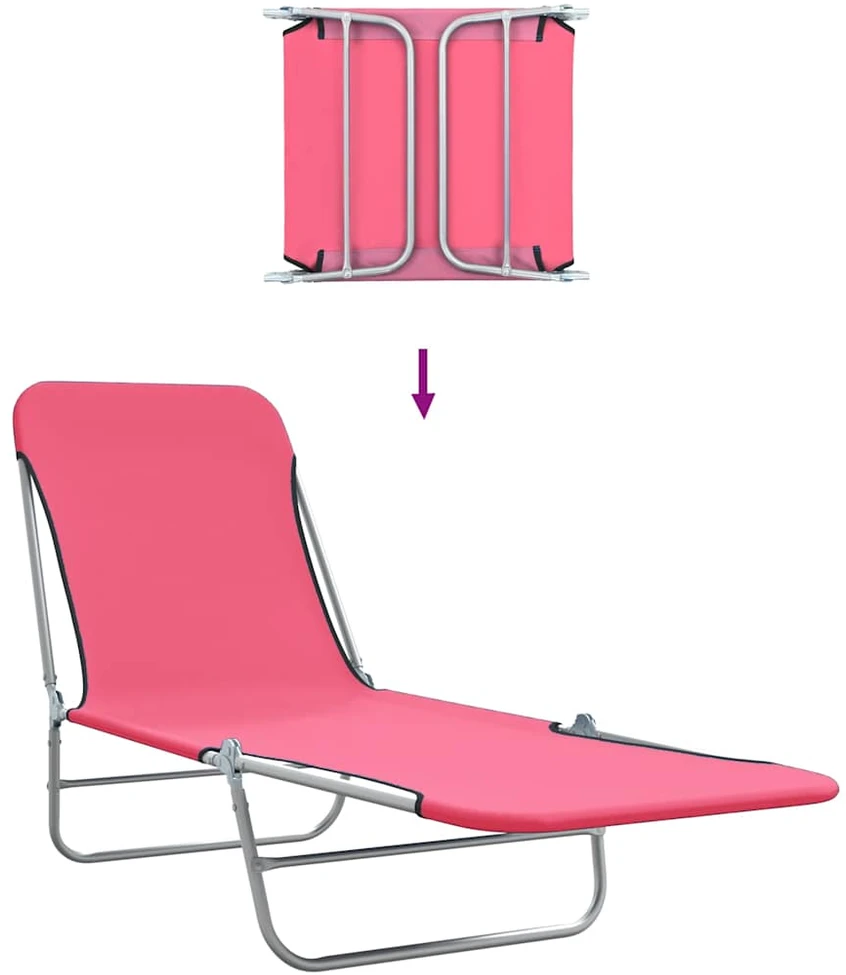 Sofa Sulankstomi saulės gultai, 2vnt., rožiniai, plienas ir audinys