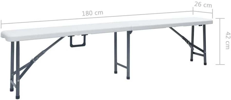 Sulankstomi sodo suoliukai, 2vnt., baltos spalvos, 180cm, HDPE