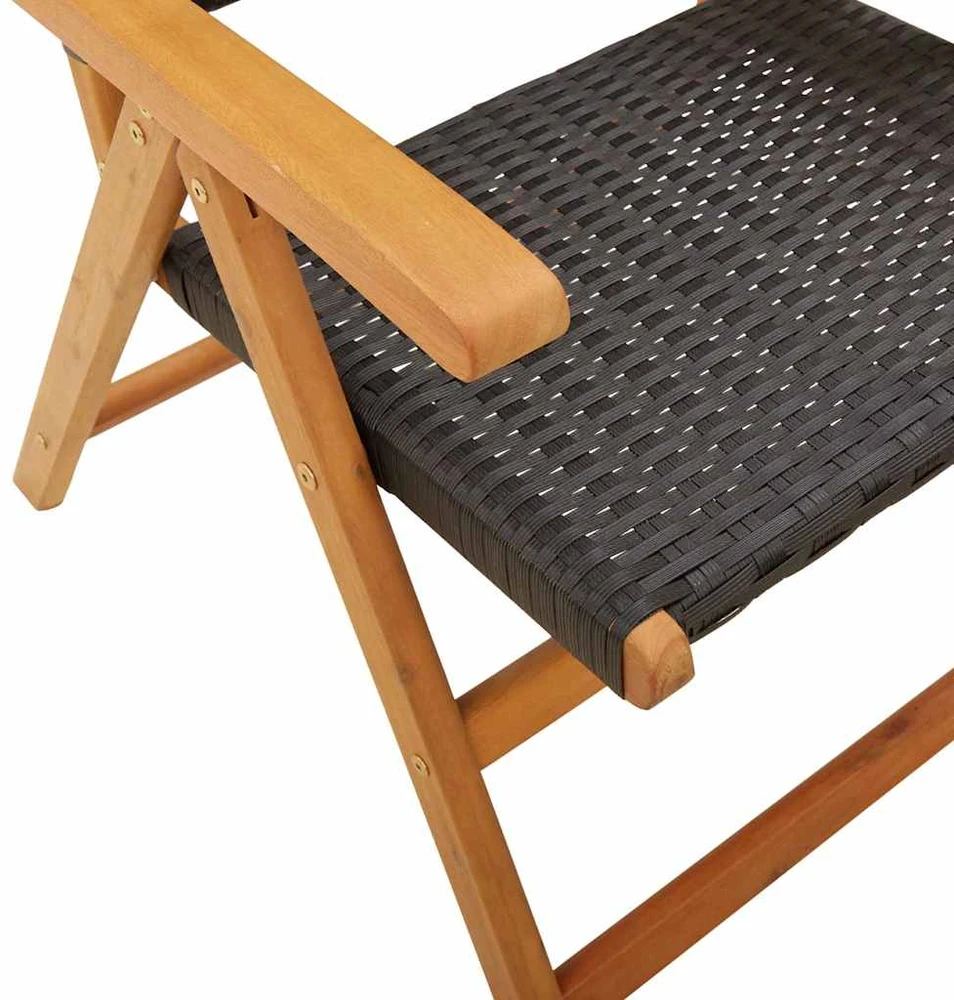 Sulankstomos atlošiamos kėdės, 4 vnt., juodos spalvos, poliratanas ir masyvi mediena