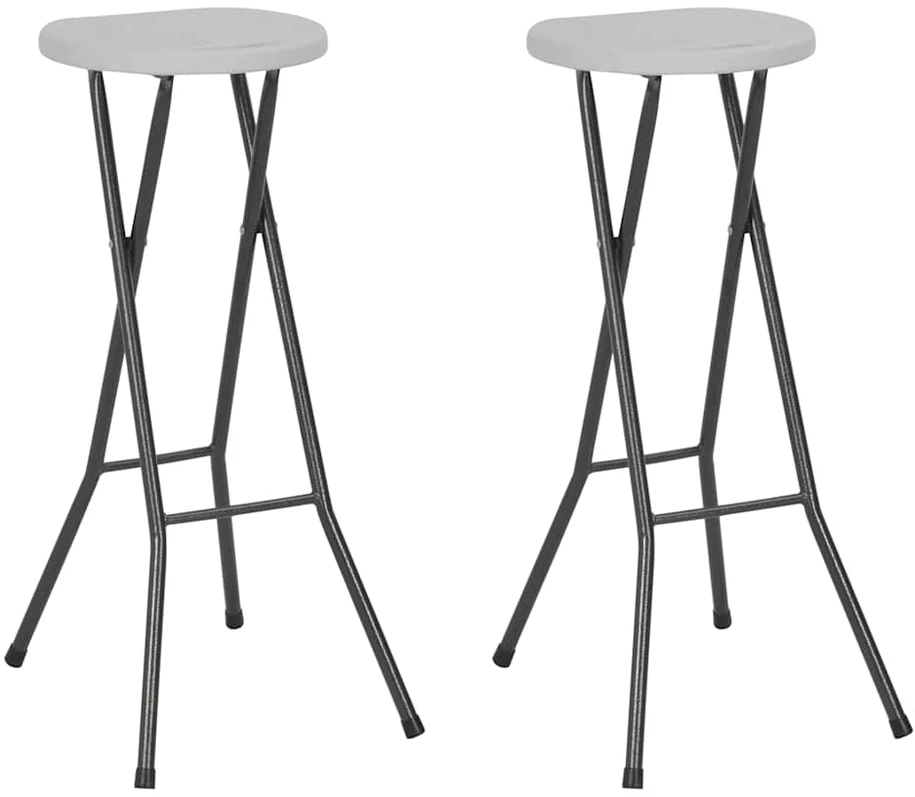 Sulankstomos baro taburetės, 2 vnt., HDPE ir plienas, baltos