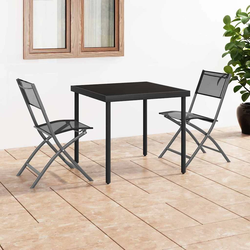 Sulankstomos lauko kėdės, 2vnt., juodos, plienas ir tekstilenas