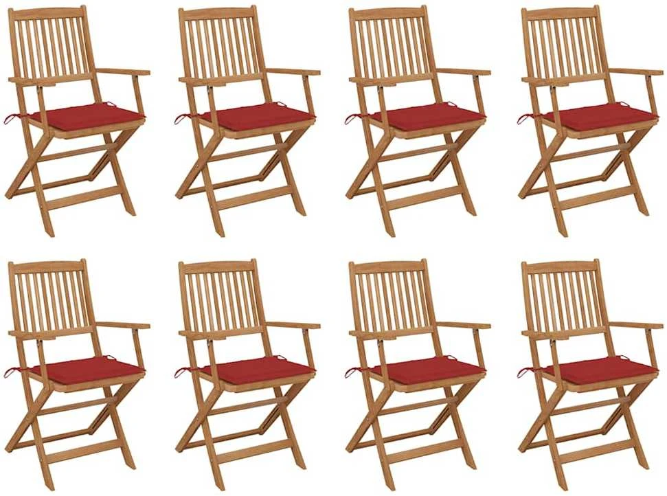 Sulankstomos lauko kėdės su pagalvėlėmis, 8vnt., akacija